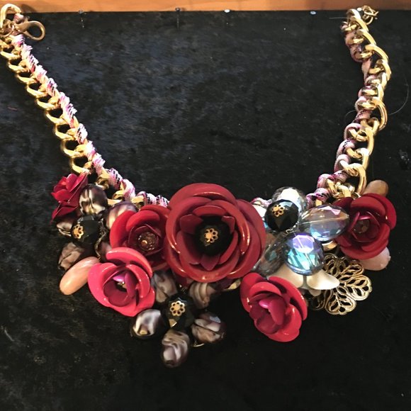 Flower Collage Elegant Statement Necklace  - Showstopper   Dr2 - Picture 2 of 5